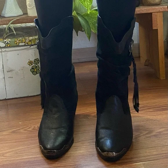 VTG Coasters Leather & Suede 80’s Western Boots with Fringe. Size 6.5. Eagle. - Picture 5 of 16
